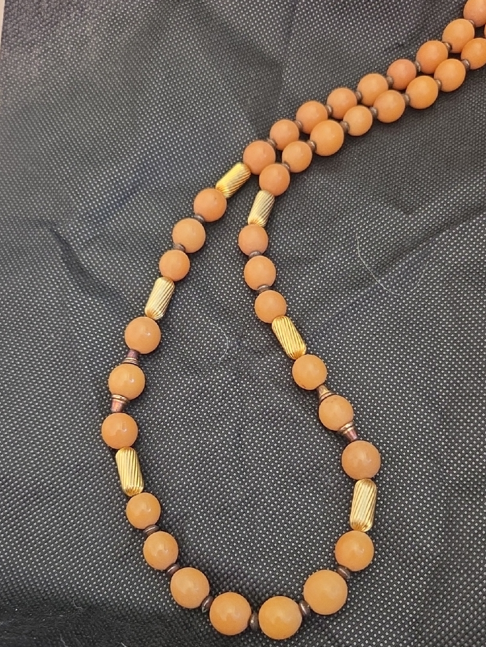 Classic Gold and Beige Beaded Necklace - Slag Glass.